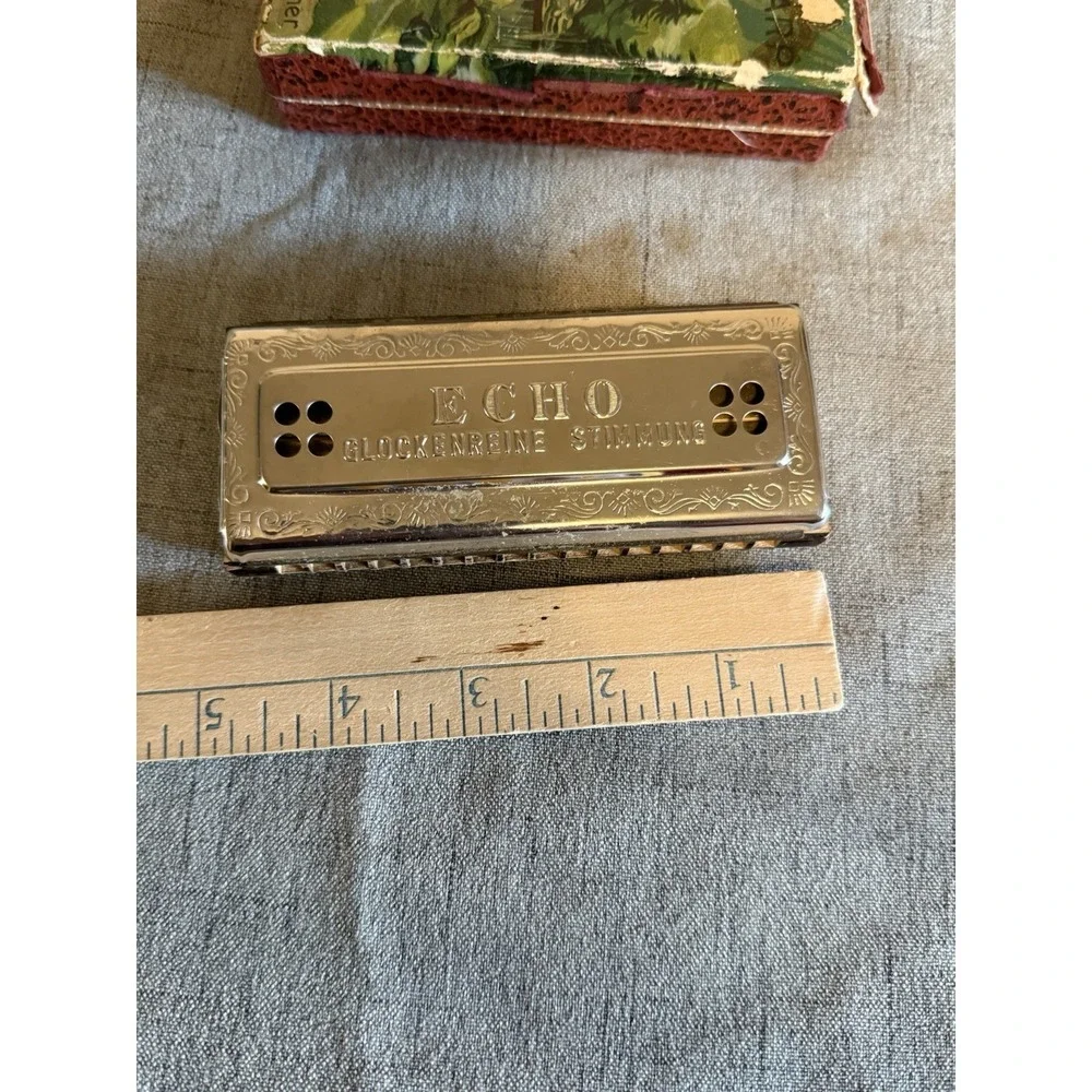 Vintage M. Hohner Echo Harp Harmonica Key Of C /G Works Made in Germany w/box